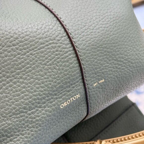 🆕 OROTON 🧿 NWOT Lily Zip Top Leather Crossbody, Olive - Picture 7 of 16